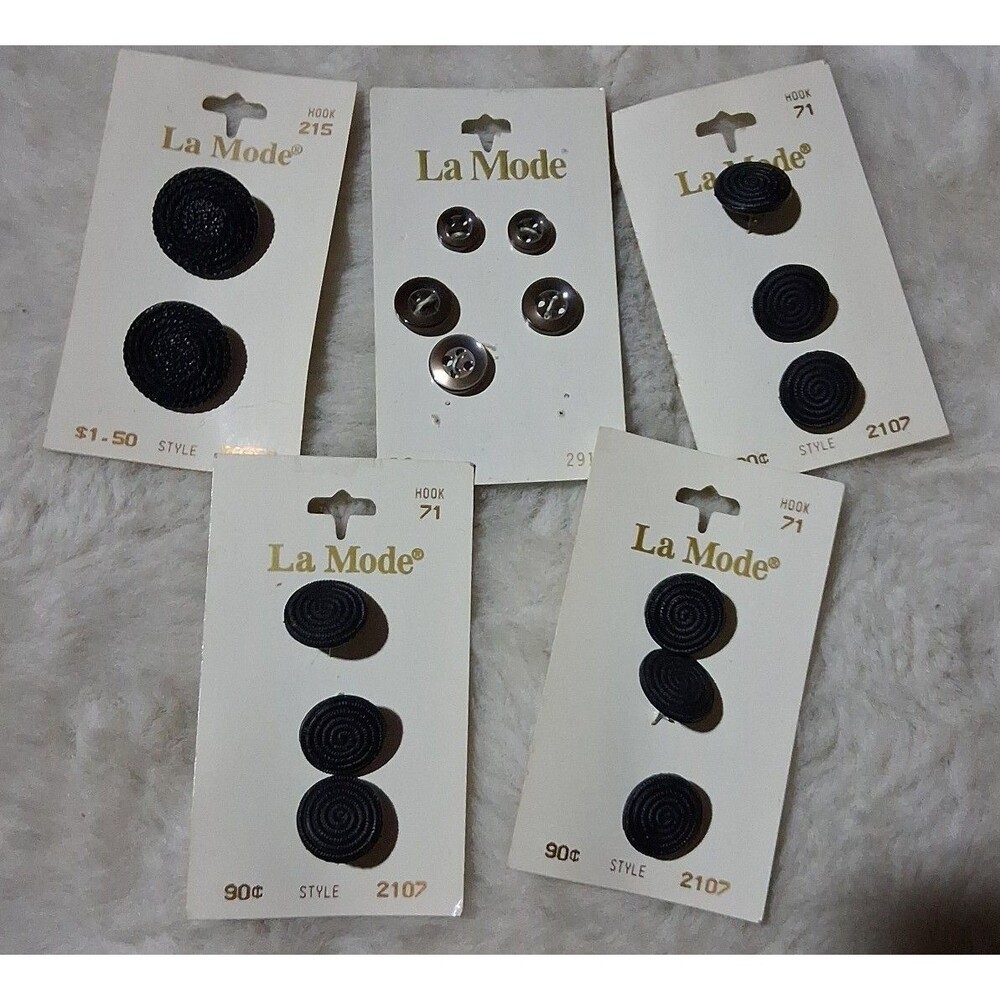 La Mode Black Coil Buttons Vintage lot of 5 cards